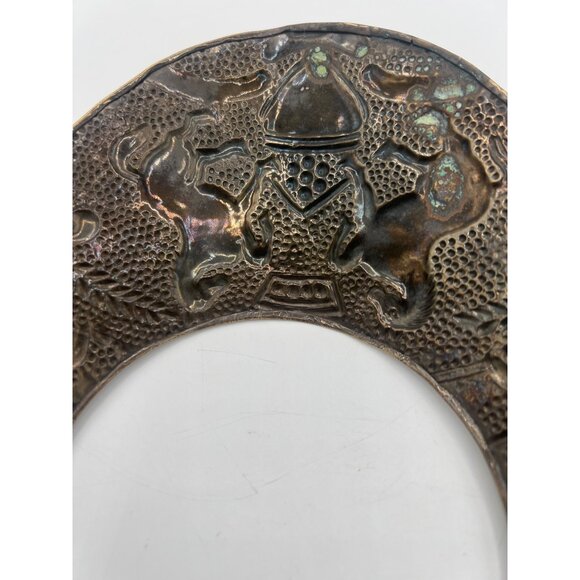 Vintage Brass Heraldic Gorget Necklace Repoussé Horses & Shield Torque Collar - Picture 7 of 14